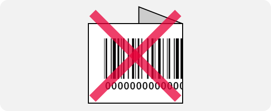 バーコードシールが折れ、全体が見えなくなっている